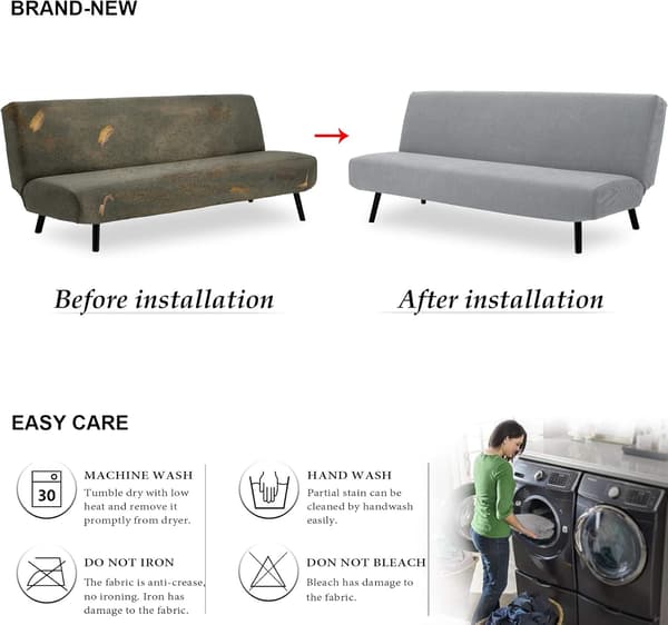 Ärmlöst sofföverdrag, fällbar bäddsoffa stretch sofföverdrag 3-sits P