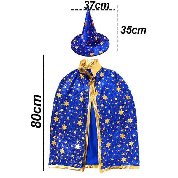 Wizard Cape with Hat, Halloween Costumes for Kids, Witch Cape for Blue