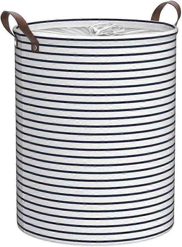 1 stk 45 cm frittstående vaskekurv med lokk (blåstripet, M)