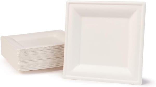 Bagasse Base Plates - 50 discolored white square plates