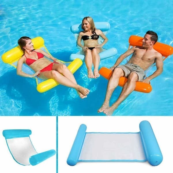 Inflatable Pool Hammock 4-in-1, Portable Floating Lounger with Adjustable Backrest, Lightweight Water Hammock for Relaxation (Blue)