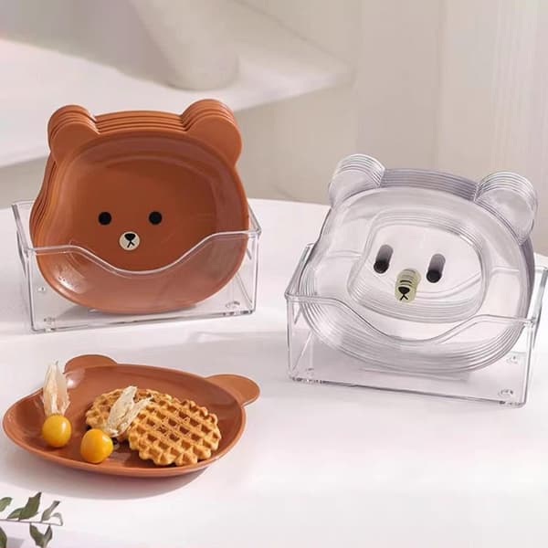 Wharick 2-pack Snacks Plate Plastic Cartoon Bear Shape Sauce Bowl Plates Tableware Kitchen Utensils Yellow Yellow