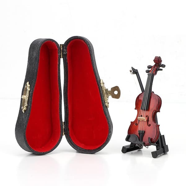 1:12 Miniature træinstrument violinmodel med æskesimuleringstilbehør til dukkehus