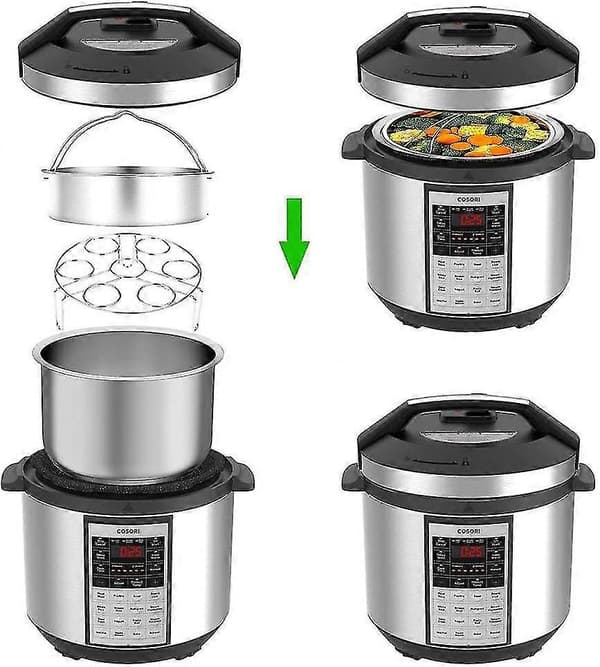 Trykkoger tilbehør Dampkurv med dampstativ, skillevæg, passer til Instant Pot 5, 6, 8 Quart trykkogere, rustfrit stål, sæt med 3
