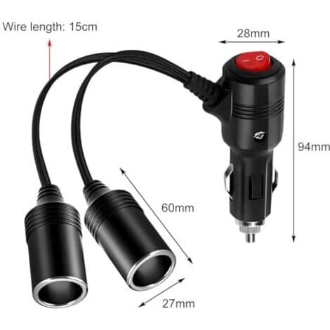 Dobbelt cigarettænderstik med afbryder, cigarettænderfordeler, 12V/24V cigarettænderadapter, til bil, motorcykel