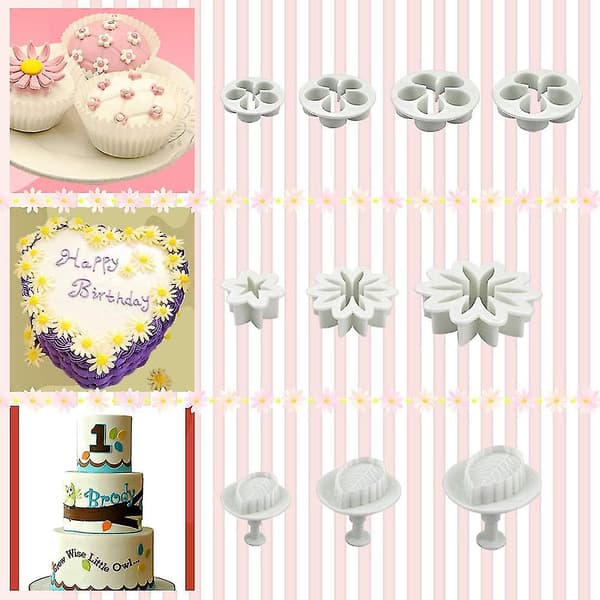 Cake Tools Flower Fondant Cake Decorating Set Cookie Mold Icing Plunger Fondant Feather Embossing Mold Cutter Tool