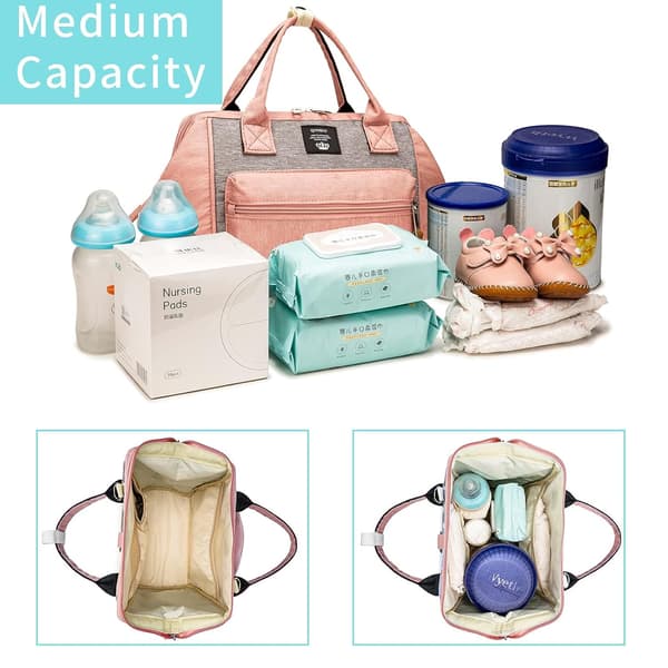 Small Diaper Backpack, Mini Diaper Backpack and Diaper Shoulder Bag with Insulated Pocket Pink Pink