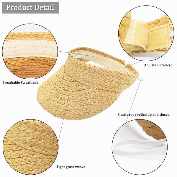 Rollable Sun Hat for Women with Wide Brim, Straw Beach Visor, Khaki