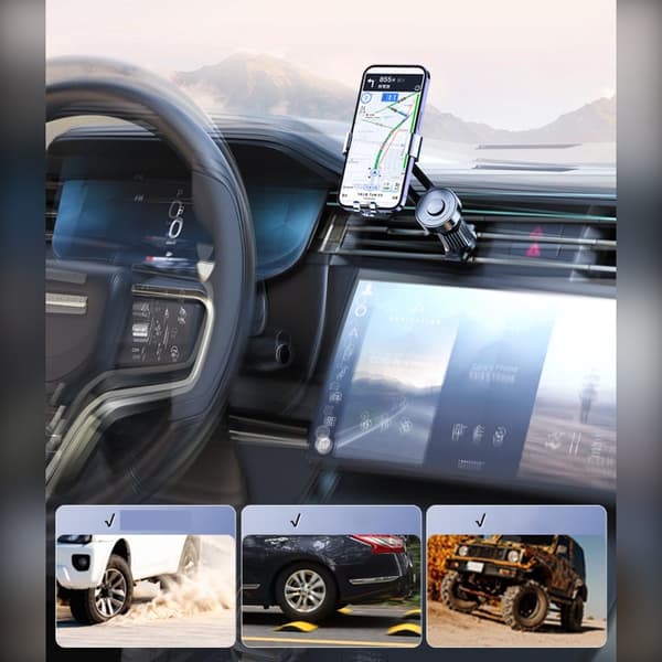 Aluminum Extension Mount with Suction Cup and Adhesive Base — 360° Rotatable Phone Holder with Mechanical Anti-Shake Lock and Silicone Padding