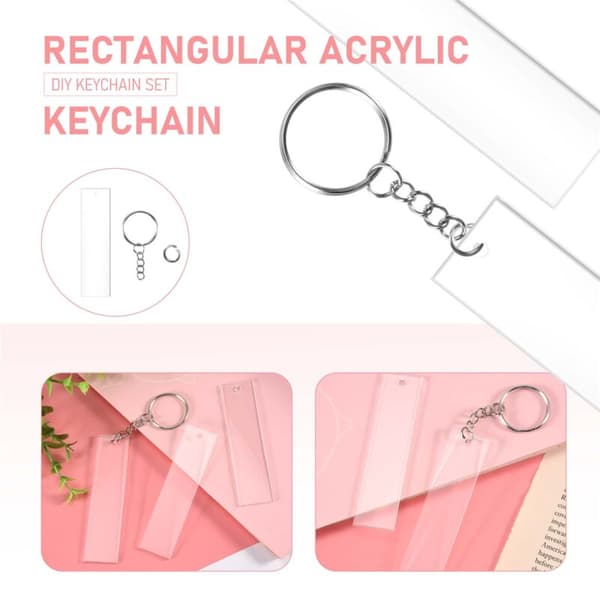 120 st rektangulära akrylnyckelringar vita transparenta akrylnyckelringar vita