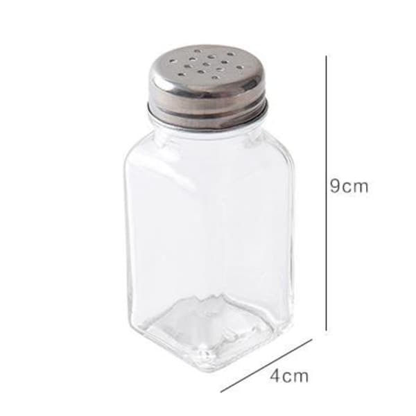Set med 2 salt- och pepparkvarnar, glas med metalllock, höjd 9 cm, diameter 4 cm