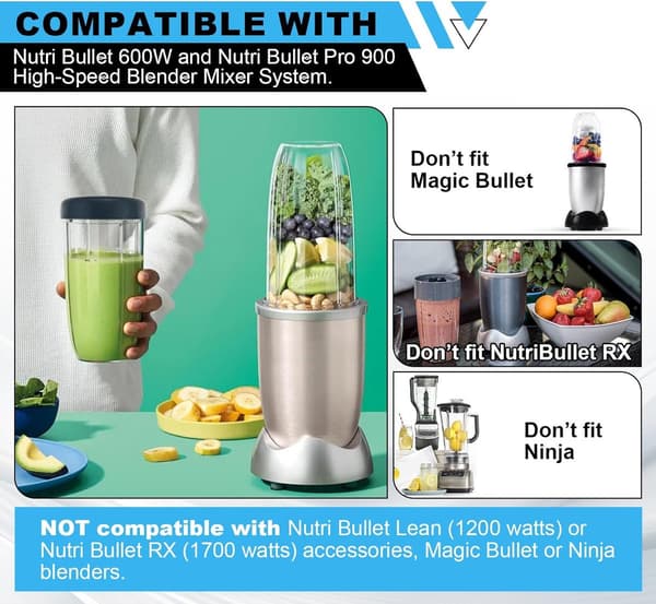 Mixer Cups Replacement Fits for NutriBullet 600W 900W, 24 oz Cup with Lid, 2-pack