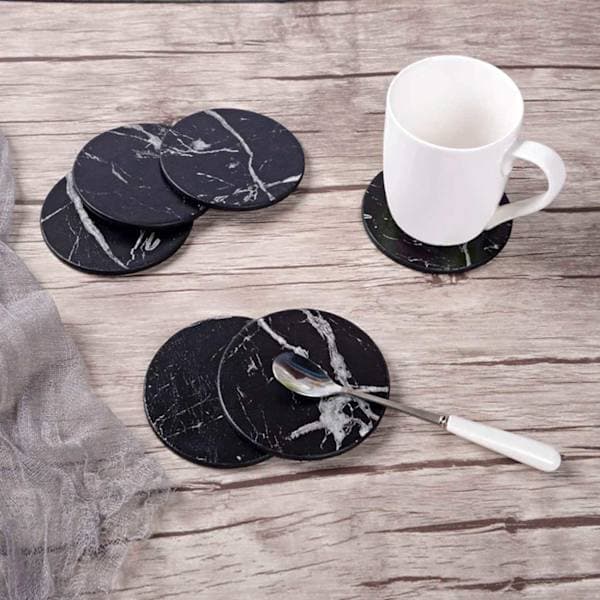 6-pak vendbare glasbrikker sort marmor PU med holder sort