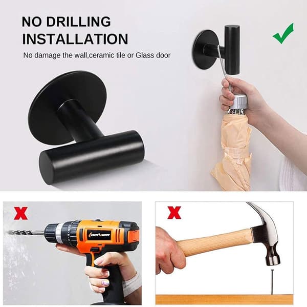 Self-adhesive wall-mounted towel rail 40cm – SUS304, 2 hooks, for kitchen and bathroom