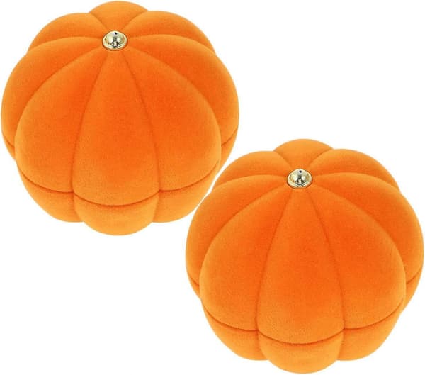 2 stk Plys Ring Display Etui Græskar Design Ringboks Smykkeskrin Halskæde Ørering Ringholder, Orange