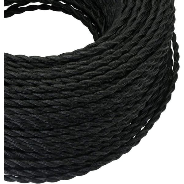 Textile Electrical Cable 10M, Retro Twisted Braided Hemp Rope Cable 2x0.75mm², 2-Wire Twisted Wire, for DIY Pendant Lamp/Black, AAFGVC