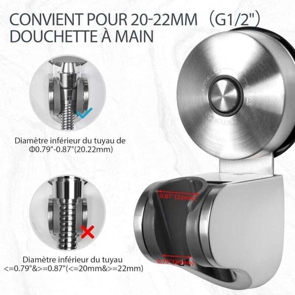 Adjustable Shower Head Holder with Suction Cup - Stainless Steel, Wall Mount No Drilling, 4-Angle Adjustable, Nickel, Compatible with All Brands