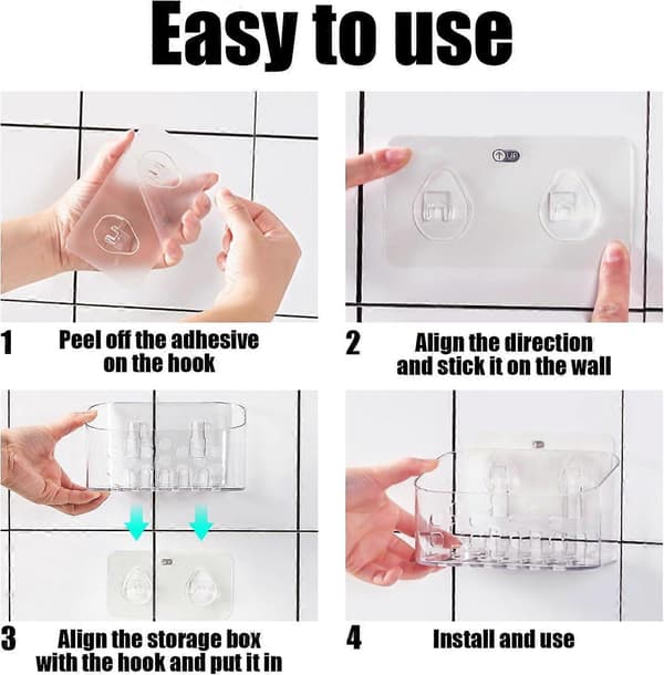 1 Piece Transparent Wall-Mounted Box, Bathroom Storage Rack, Perforated, Drainable Storage Box, Large Capacity Shower Caddy