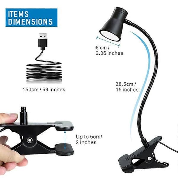 USB LED-pöytävalaisin, klipsivalaisin, lukuvalo