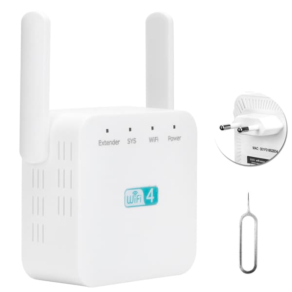 300M Repeater with Dual Antenna Signal Amplifier Range Extender White 100-240V EU Plug
