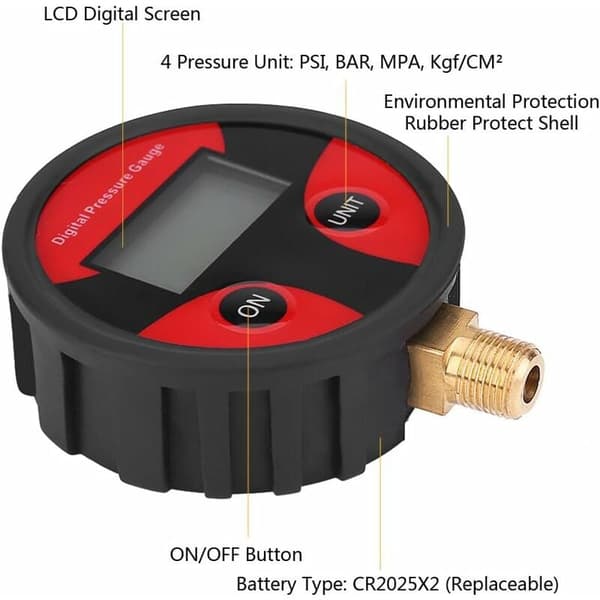 Digital dæktryksmåler, Digital LCD dæktryksmåler til bil, lastbil, motorcykel (Gevind: 1/8 NPT)