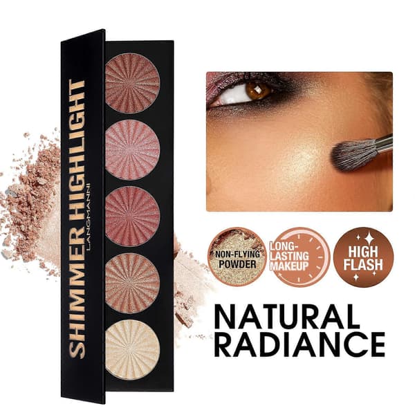 Waterproof Long-Lasting Highlighter Palette with Five Shades Face Illuminator Compact