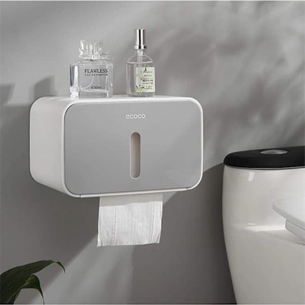 Wall Mounted Toilet Paper Holder with Storage Shelf, Self-Adhesive