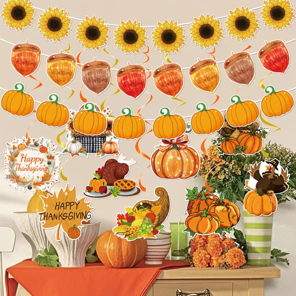 Høstdekorationer Thanksgiving-fest efterår græskar kalkun flag guirlande banner