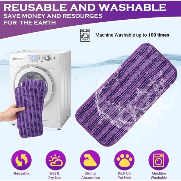 3-pakke gjenbrukbare kluter, mikrofibererstatningsmoppputer, erstatningskluter for Swiffer Wet Jet Spray Mop, vaskbare mikrofibermoppputer - Voile