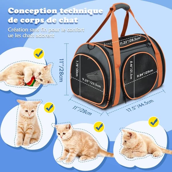 Foldable Cat Carrier with Breathable Design, Large Space & Removable Plush Mattress - Perfect for Travel