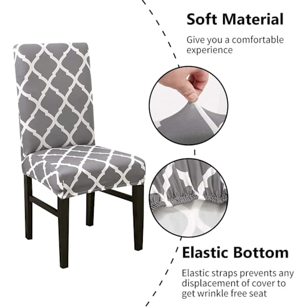 Stoltrekk til spisestue, sett med 4 eller 6, elastiske, avtakbare, vaskbare, dekorative stoltrekk, beskyttelse grå 6 stk grå 6 stk grå 6 stk grey 6pcs