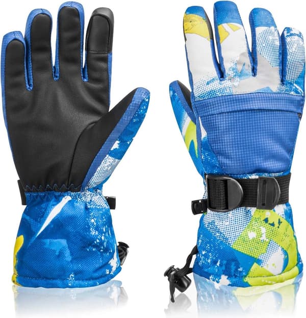 Thermal Waterproof Ski Gloves, Touchscreen, Breathable, Adjustable, Blue, for Snowboarding