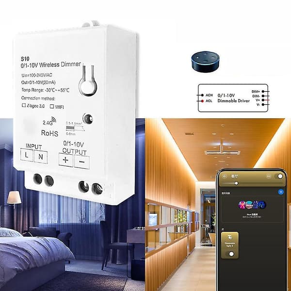 Ac100-240v Zigbee 0/1-10v LED-lys Dæmper Controller Smart Life Tuya Kontrol App Til 0-10v LED Dæmpning [DB]