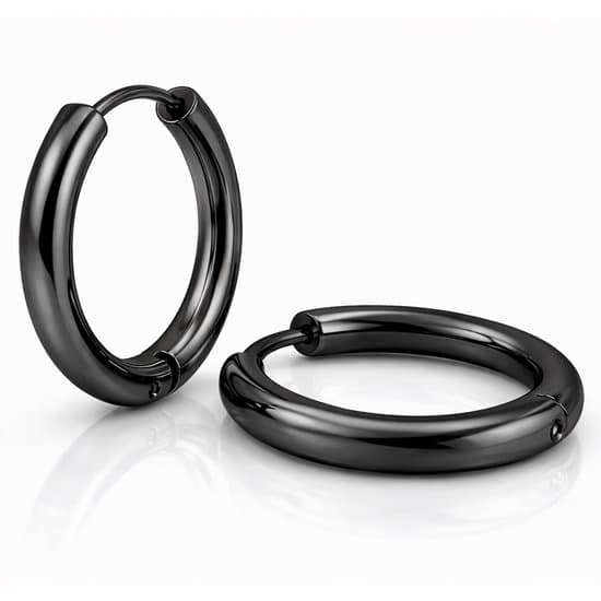 Sorte øreringe i rustfrit stål til mænd og kvinder, 2 mm tynde små \"huggie\"-soveøreringe, 12 mm, gaveæske inkluderet