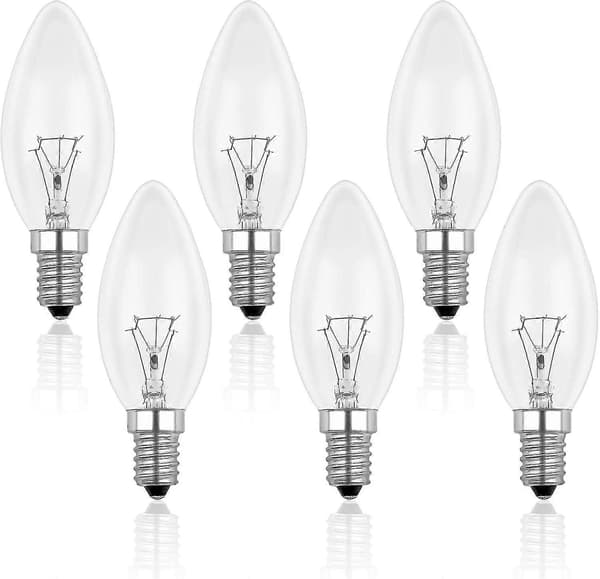 E14 40w Clear Candle Bulb, Dimmable Bulb, Warm White 2700k, 400lm, Flame Bulb, E14 Edison Screw Candle Bulbs, 6-pack