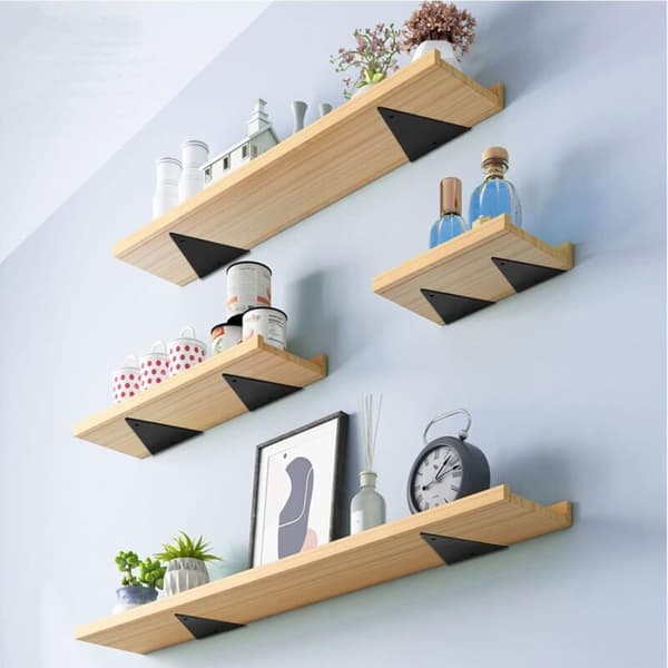 4 stk. usynlige flydende hyldebeslag i metal til vægmontering, 170 × 130 mm, sorte