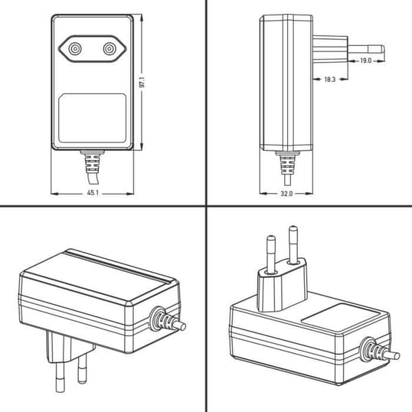 Universal AC/DC-strømforsyning, 12V 2A strømadapter (EU-stik, 2000mA, 3.5/1.35mm), 150cm[DB]