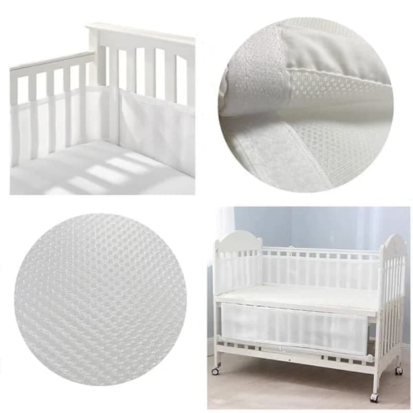 Åndbare Tremmesengsbeskyttere i Mesh, 4 Sider, Anti-Kollision til Babyseng - Hvid