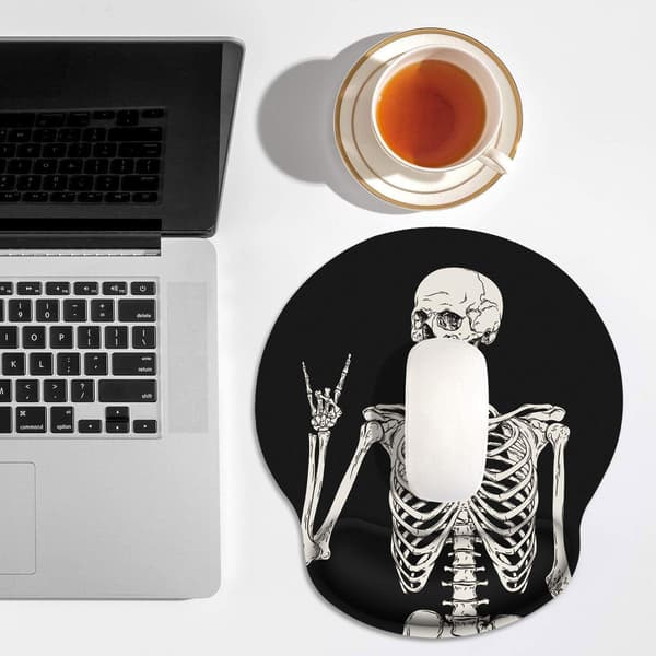 Ergonomisk musemåtte med håndledsstøtte sort menneskelig skeletkranie skridsikker gummi