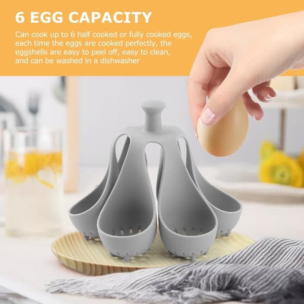 Egg Cooker - Holds 6 Eggs - Fast Boiling & Safe Handle - Refrigerator Storage Rack - For Family and Kitchen