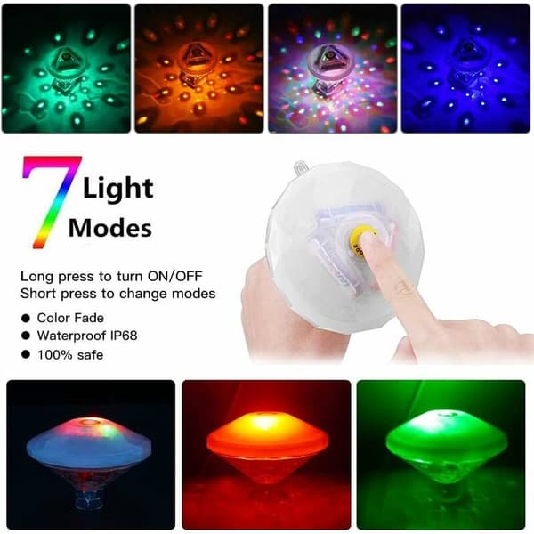 Pool Lighting, LED Disco Lamp, Floating Waterproof Pool Lamp, Battery Powered 7 Lighting Modes Bathtub Spa Lamp - DENUOTOP
