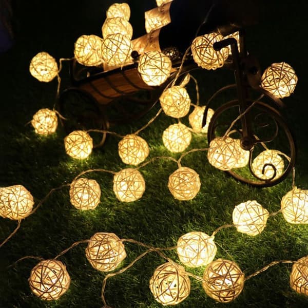 Indoor light string 40 warm white LED rattan balls IP20 rating 5M white