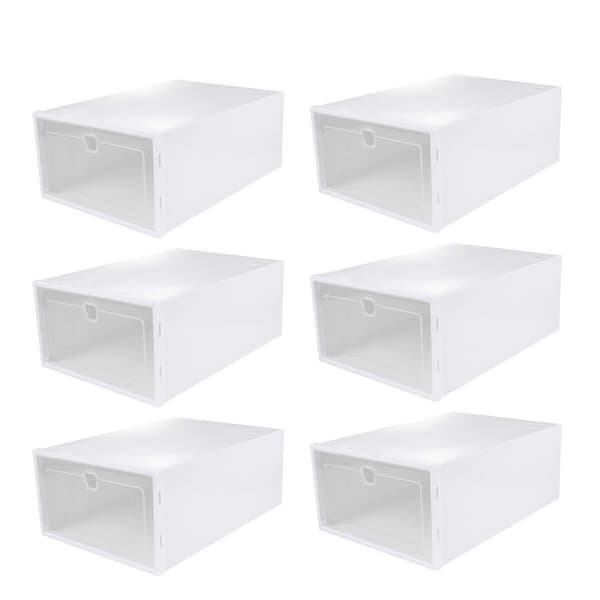 6 pcs Shoe Boxes Drawer Type Shoe Box Thickened Transparent Shoe Organizer Dustproof Shoe Display Box (White, Random Frame Color)