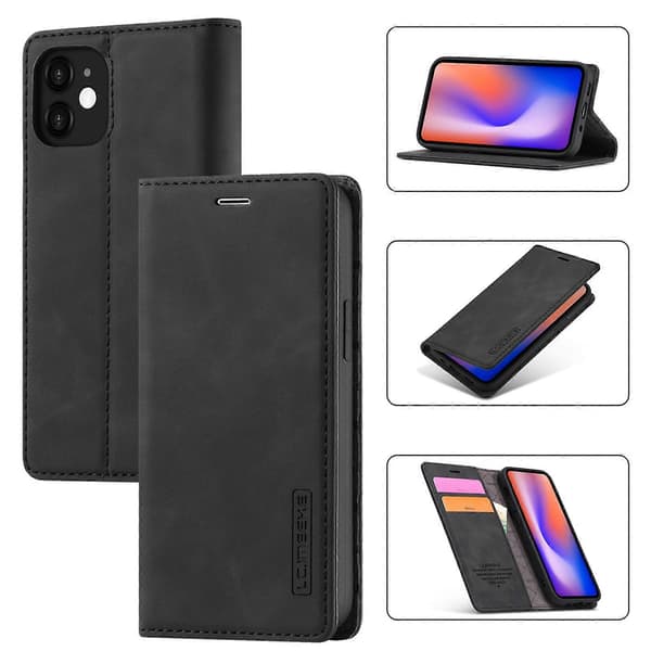 For iPhone 12 mini LC.IMEEKE Strong Magnetism Ultra-thin Horizontal Flip Shockproof Matte TPU + PU Leather Case with Holder & Card Slot & W [DB]