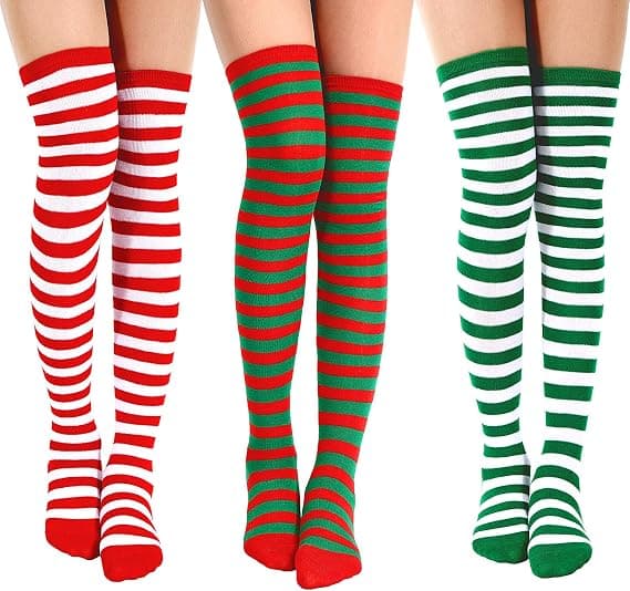 3 Pairs Women's Striped Thigh High Socks