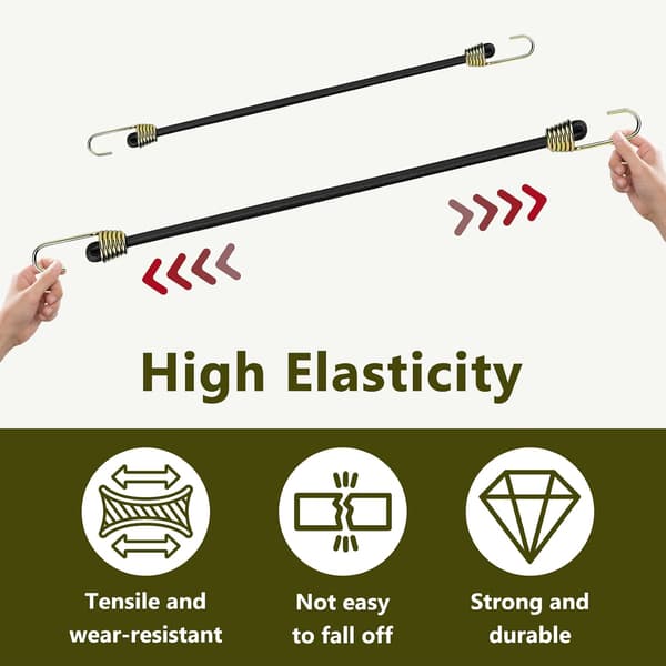 12 elastiske snore med kroge, 25 cm lange, til campingtelt, elastiske spændebånd