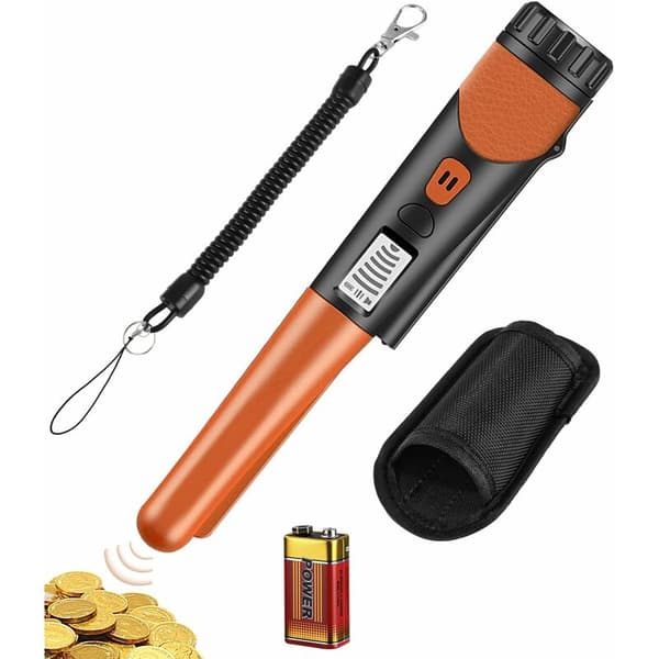 Portable metal detector with LED, 360° waterproof pinpointer, Includes batteries, for treasure hunting