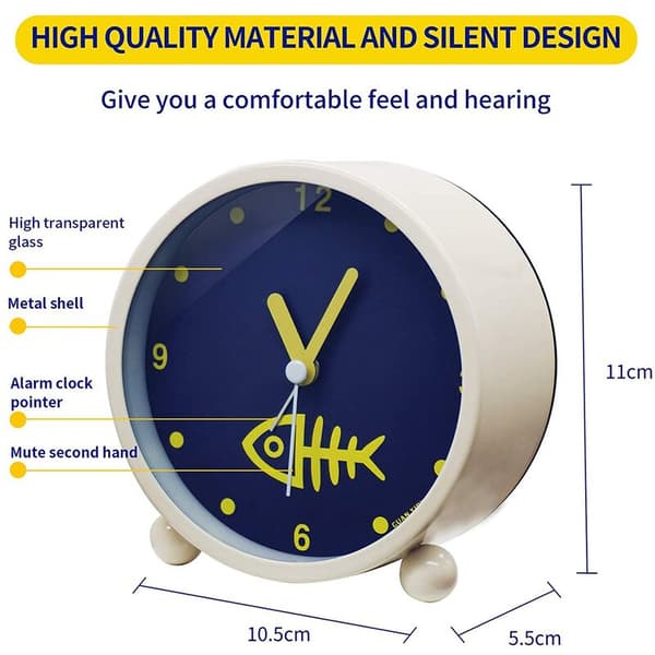 Alarm Clock with Night Light Bedside High Sound Alarm Quartz Table Clock for Bedroom, Milk White, Herringbone
