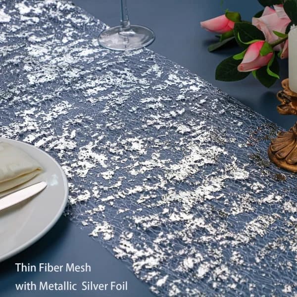 Silver Table Runner, Sequin Glitter Foil Metallic Silver Thin Mesh Table Runner Roll 28 cm x 274 cm, Silver Table Decorations