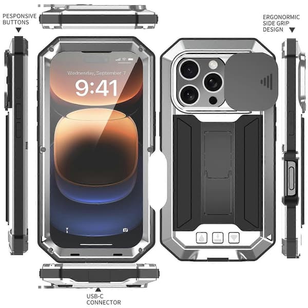 Skyvbart Kamera IP54 Liv Vanntett Holder Mobilskall Sølv Sølv Sølv For iPhone 16 Pro Max Silver For iPhone 16 Pro Max